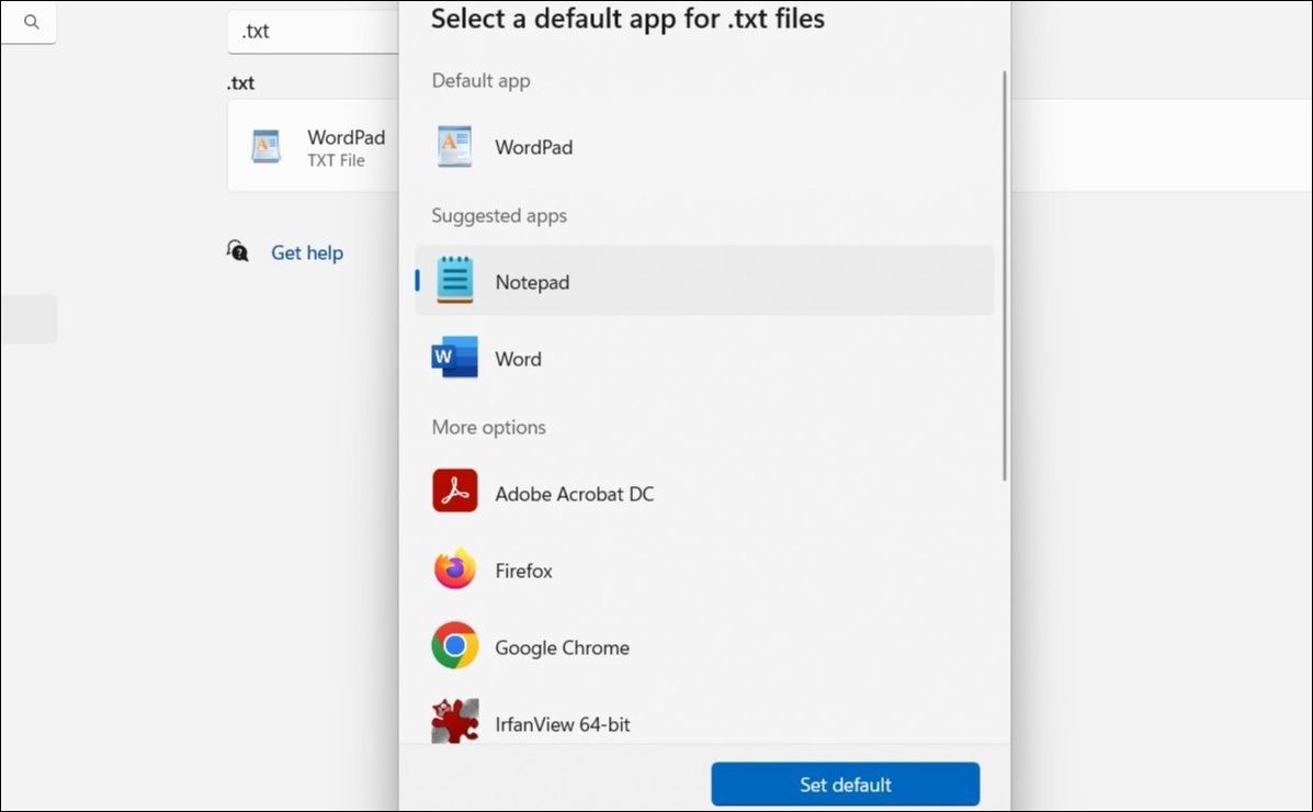 Set Notepad as Default Text Editor App on Windows